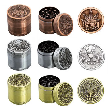 Гріндер металевий Amsterdam Leaf| 4-part Zinc Grinder 40 mm - фото №1 Аромадим