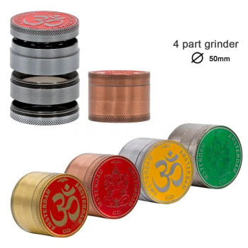 Гриндер металлический Amsterdam | Rainbow Mix Grinder with Ganash and OM logo 4part- 50mm - фото №1 Аромадым